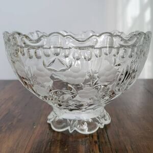 Vintage AnnaHutte Echtbleikristall Footed Bowl 24% Lead Crystal Floral Cottage